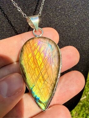 *Video* Rare Flashy MultiColored Labradorite Necklace 925 Silver Stamped Pendant